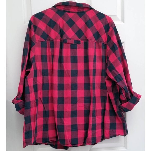 Reitmans red and black checkered plaid button front dress shirt with pockets - Picture 2 of 3